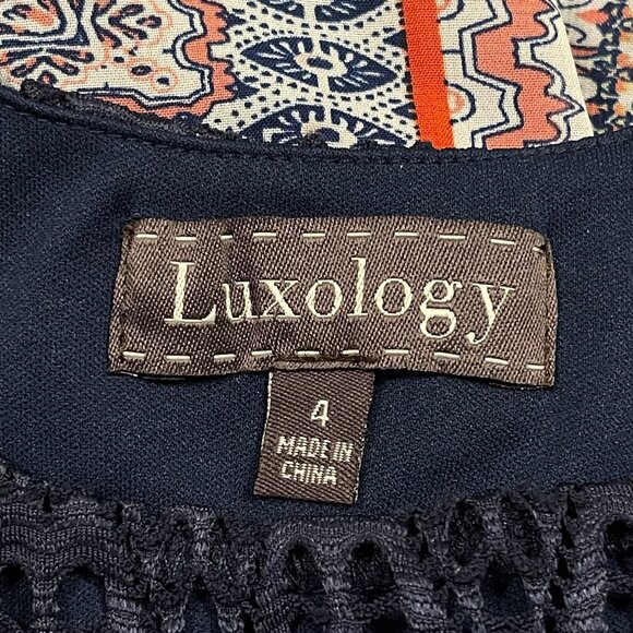 Luxology Navy Patchwork Maxi Dress NWT with Back Slit Size 4 - Picture 3 of 10